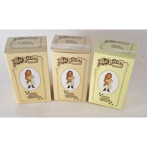 Vintage Hagara Ornament Lot of 3 Holly Noel Jody W Box 1980s Victorian Taiwan - Picture 8 of 8